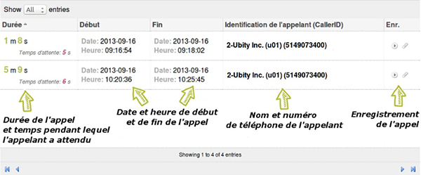 Statistiques du total des appels par agent