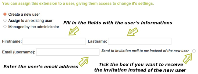Creating a new user for an extension