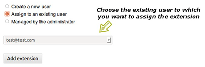 Assign extension to existing user