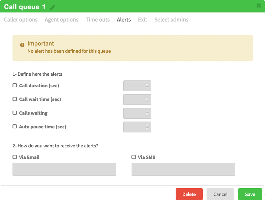 Alert for call queue